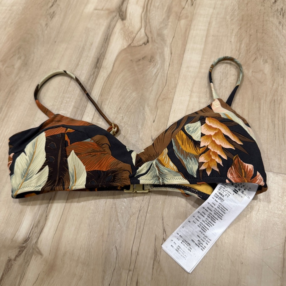 Billabong Tropicale Gigi Bralette Bikini Top Black Brown Leaf UBJX300114 Size 8